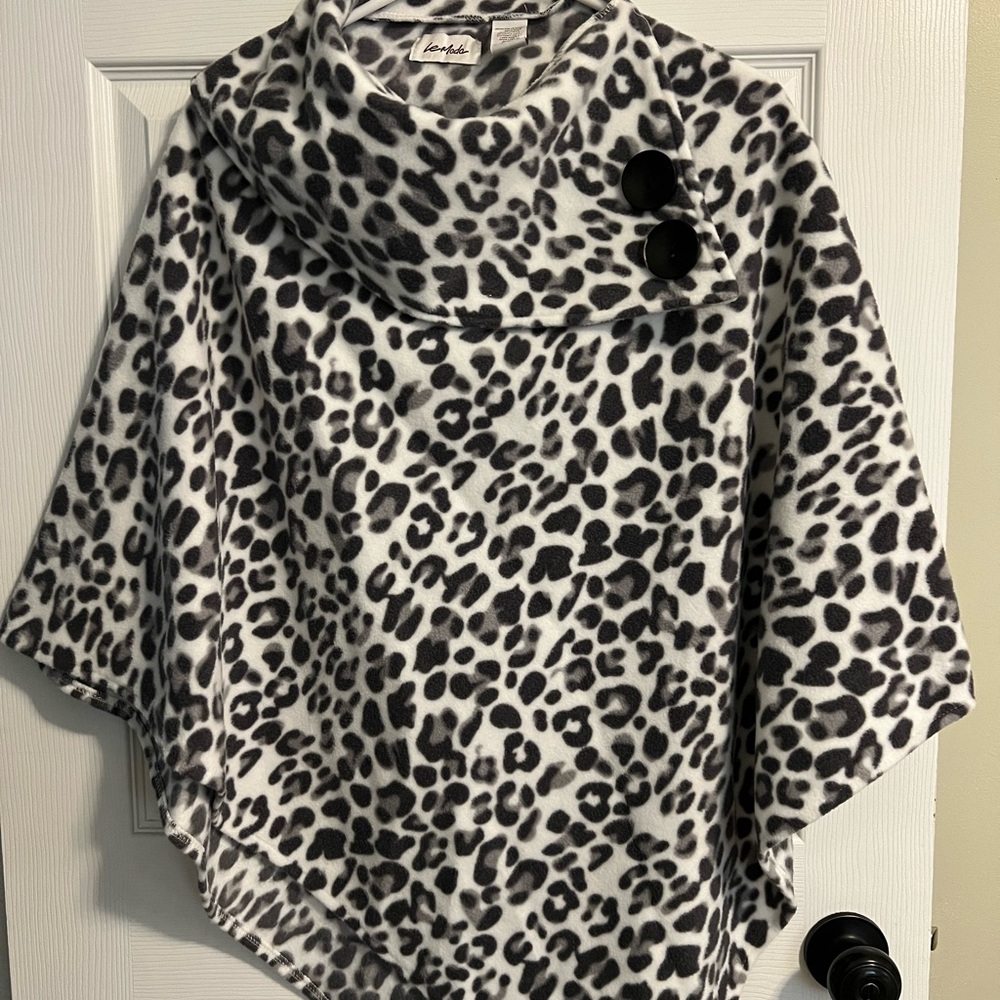 Leopard Print Poncho with Button Detail